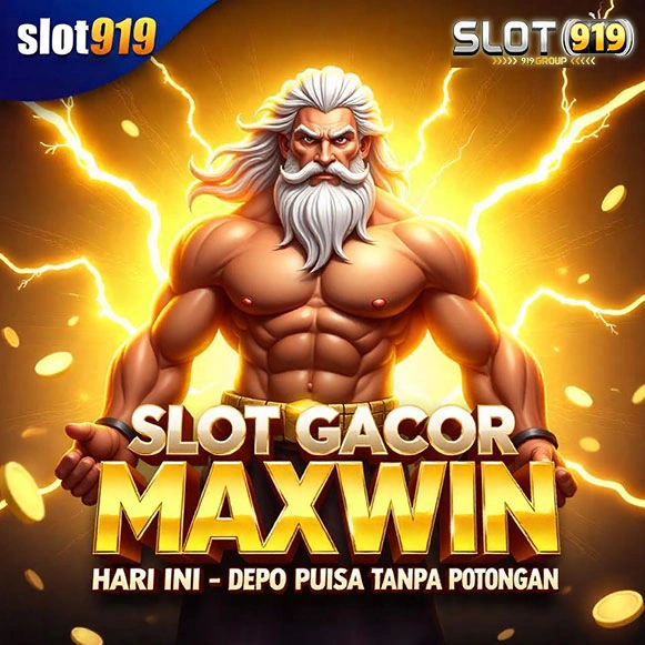gambar seperti zeus dengan latar belakang petir teks tebal slot gacor maxwin dan situs terpercaya slot919